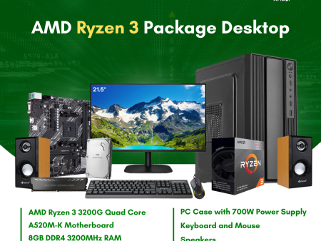 AMD Ryzen 3 3200G Quad Core | Vega 8 Graphics | A520M | 8GB DDR4 RAM | 512GB NVMe SSD | Keyboard | Mouse | Speaker | 21.5  LED Package Desktop For Sale