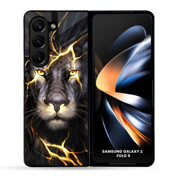 Golden Grey Lion Glass Case for Samsung Galaxy Z Fold5 5G Fashion