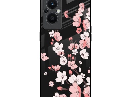 Black Cherry Blossom Glass Case for Oppo F21s Pro 5G on Sale