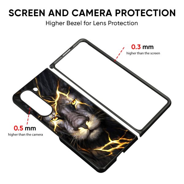 Golden Grey Lion Glass Case for Samsung Galaxy Z Fold5 5G Fashion