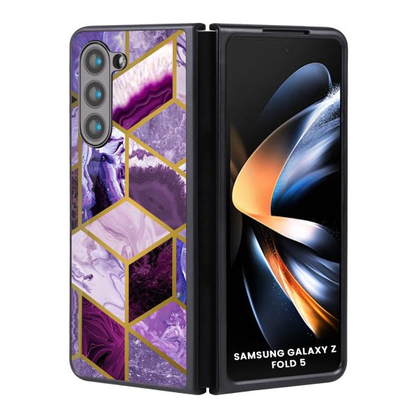 Purple Rhombus Marble Glass Case for Samsung Galaxy Z Fold5 5G Online