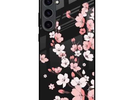 Black Cherry Blossom Glass Case for Samsung Galaxy S23 Plus 5G For Sale