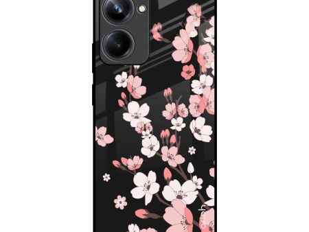 Black Cherry Blossom Glass Case for Realme 10 Pro 5G Online now