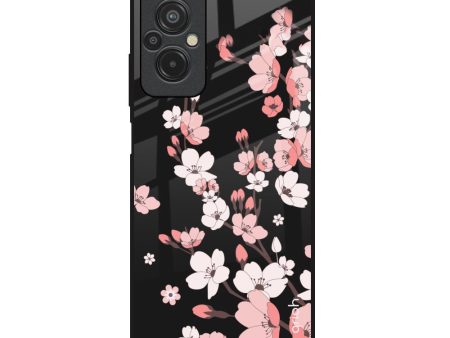 Black Cherry Blossom Glass Case for Redmi 11 Prime Online Sale