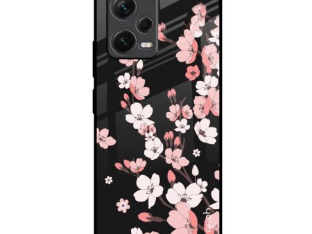 Black Cherry Blossom Glass Case for Redmi Note 12 5G Online now