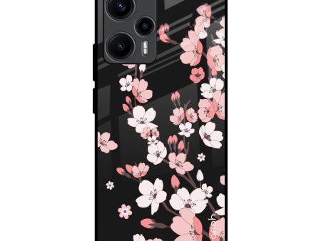 Black Cherry Blossom Glass Case for Poco F5 5G For Cheap