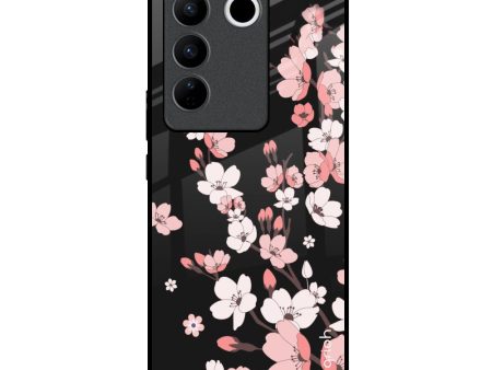 Black Cherry Blossom Glass Case for Vivo V27 Pro 5G Discount