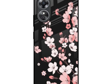 Black Cherry Blossom Glass Case for OPPO A17 Hot on Sale