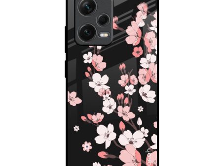 Black Cherry Blossom Glass Case for Redmi Note 12 Pro Plus 5G Hot on Sale