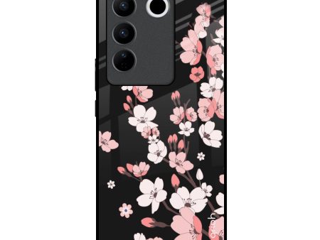 Black Cherry Blossom Glass Case for Vivo V27 5G Cheap