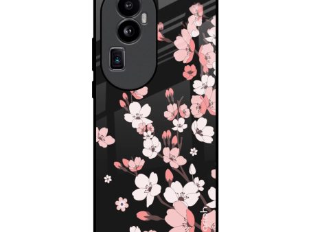 Black Cherry Blossom Glass Case for Oppo Reno10 Pro Plus 5G Discount