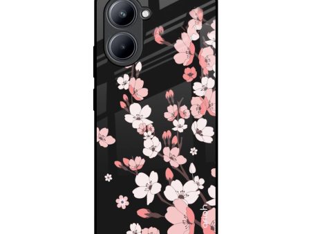 Black Cherry Blossom Glass Case for Realme C33 Online Sale