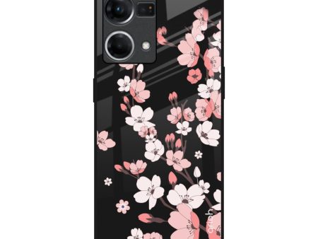 Black Cherry Blossom Glass Case for Oppo F21s Pro Discount