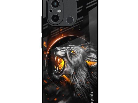 Aggressive Lion Glass Case for Redmi 12C on Sale