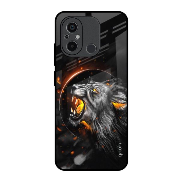 Aggressive Lion Glass Case for Redmi 12C on Sale