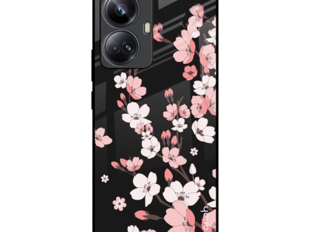 Black Cherry Blossom Glass Case for Realme 10 Pro Plus 5G Online now