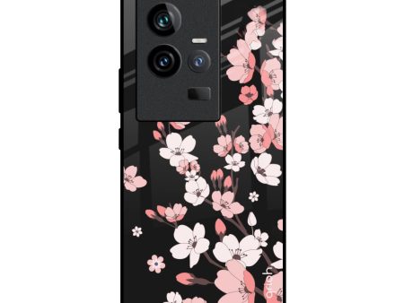 Black Cherry Blossom Glass Case for iQOO 11 For Sale