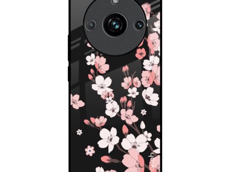 Black Cherry Blossom Glass Case for Realme 11 Pro Plus 5G Sale